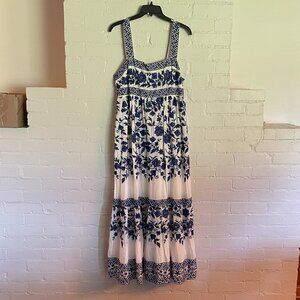 Antonio Melani Vera Floral Tiered Flounce Hem A-Line Midi Dress Size 12 Blue